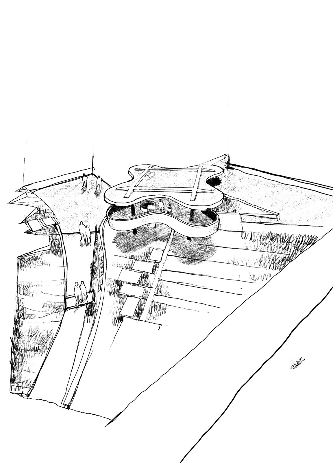 Boceto arquitectónico del conjunto: Parador Ariston, La Fonte D'Oro y Hotel