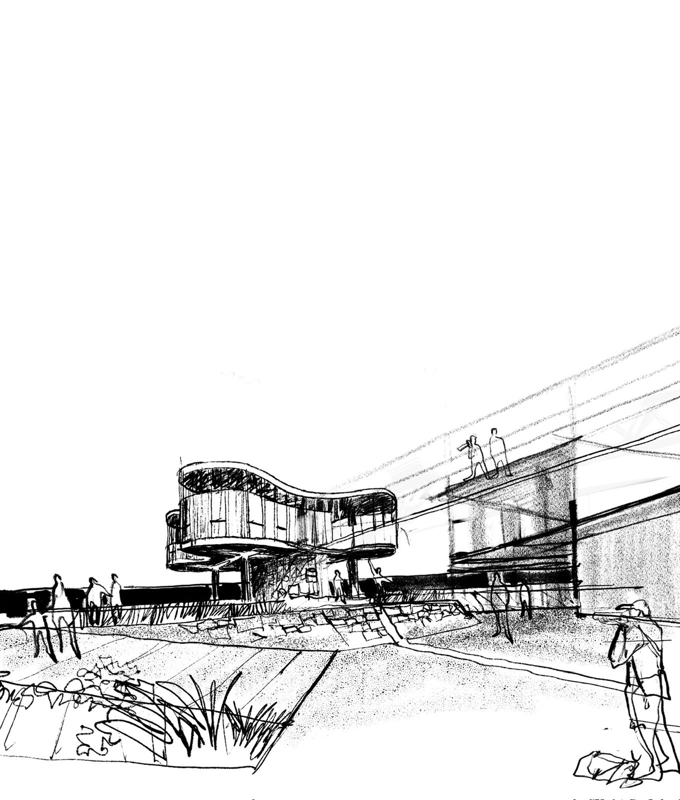 Render del proyecto de restauración del Parador Ariston con el hotel como telón de fondo